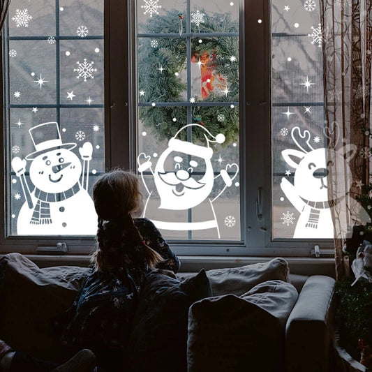 1Set Santa Claus Snowman Elk Window Stickers Snowflake Electrostatic Wall Sticker 2024 Christmas Decoration For Home New Year - Novo Fusion